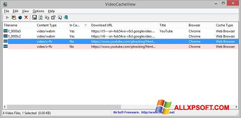 Ekraanipilt VideoCacheView Windows XP