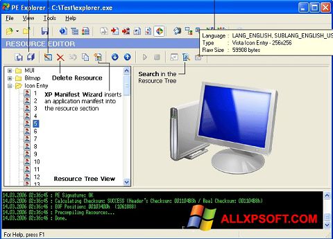 Ekraanipilt PE Explorer Windows XP