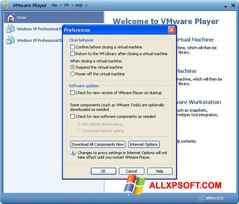 Ekraanipilt VMware Player Windows XP