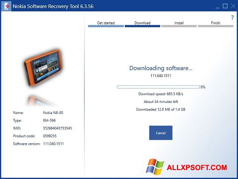 Ekraanipilt Nokia Software Recovery Tool Windows XP
