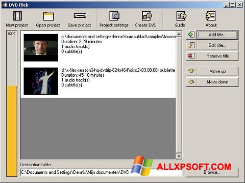 Ekraanipilt DVD Flick Windows XP