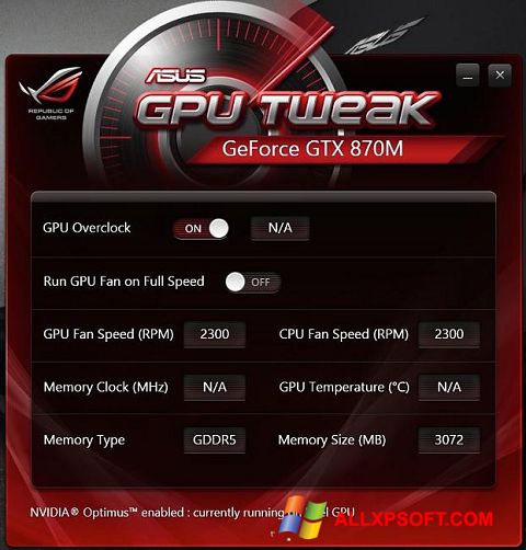 Ekraanipilt ASUS GPU Tweak Windows XP