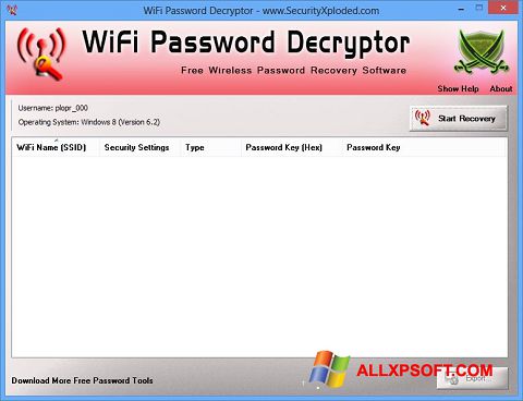 Ekraanipilt WiFi Password Decryptor Windows XP