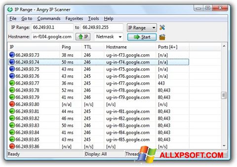 Ekraanipilt Angry IP Scanner Windows XP