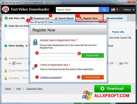Ekraanipilt Fast Video Downloader Windows XP