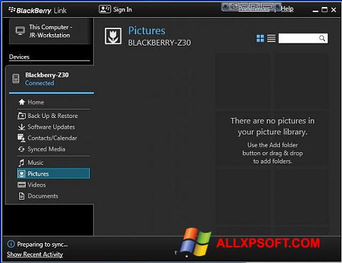 Ekraanipilt BlackBerry Link Windows XP
