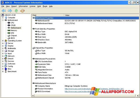 Ekraanipilt AIDA32 Windows XP