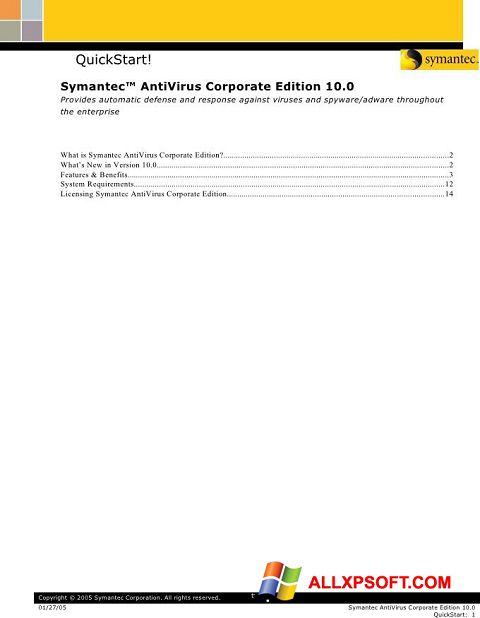 Ekraanipilt Symantec Antivirus Corporate Edition Windows XP
