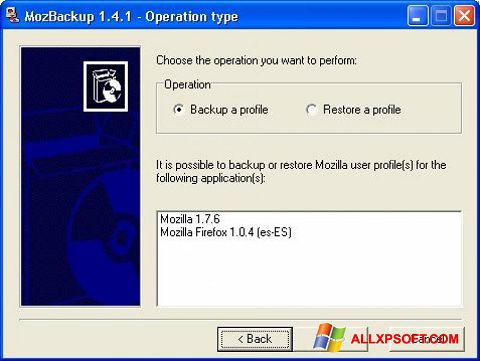 Ekraanipilt MozBackup Windows XP