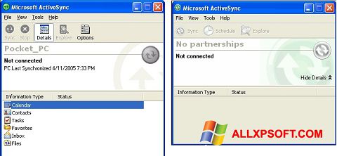Ekraanipilt Microsoft ActiveSync Windows XP