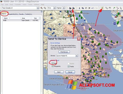 Ekraanipilt MapSource Windows XP