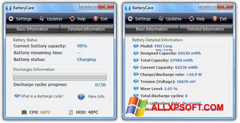 Ekraanipilt BatteryCare Windows XP