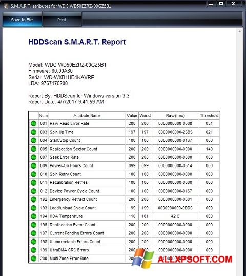 Ekraanipilt HDDScan Windows XP