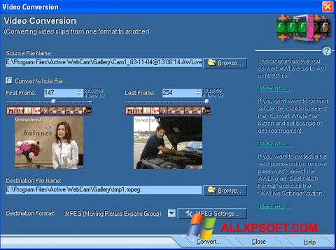 Ekraanipilt Active WebCam Windows XP