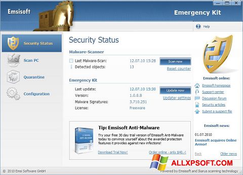 Ekraanipilt Emsisoft Emergency Kit Windows XP