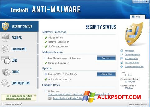 Ekraanipilt Emsisoft Anti-Malware Windows XP