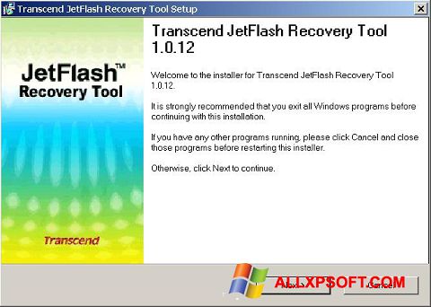Ekraanipilt JetFlash Recovery Tool Windows XP