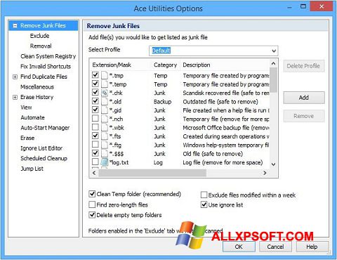 Ekraanipilt Ace Utilities Windows XP