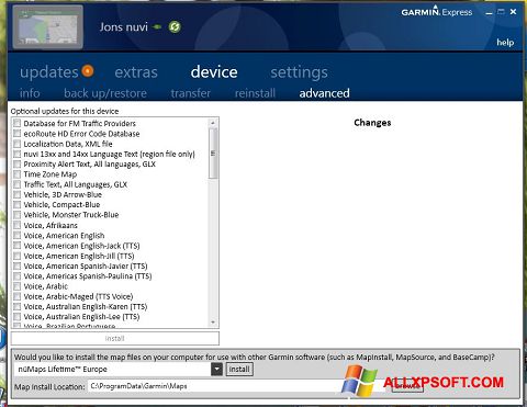 Ekraanipilt Garmin Express Windows XP