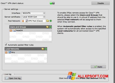 Ekraanipilt Cisco VPN Client Windows XP