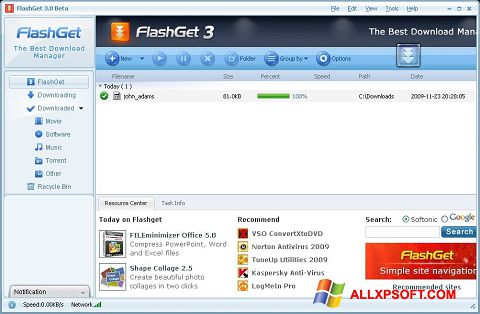 Ekraanipilt FlashGet Windows XP