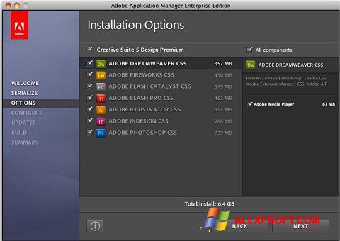 Ekraanipilt Adobe Application Manager Windows XP
