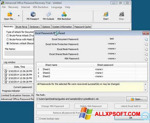 Ekraanipilt Advanced Office Password Recovery Windows XP