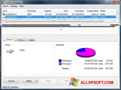 Ekraanipilt Defraggler Windows XP