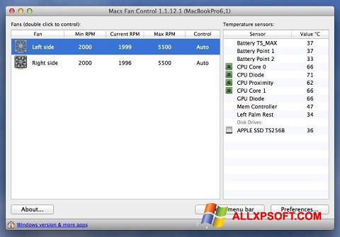 Ekraanipilt Macs Fan Control Windows XP