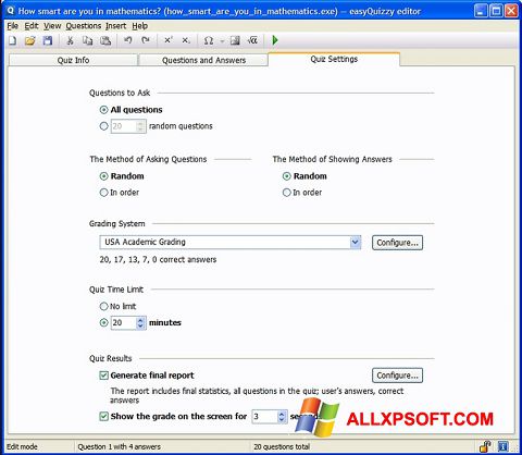 Ekraanipilt easyQuizzy Windows XP