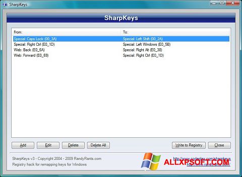Ekraanipilt SharpKeys Windows XP