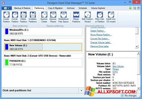 Ekraanipilt Paragon Hard Disk Manager Windows XP
