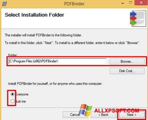 Ekraanipilt PDFBinder Windows XP