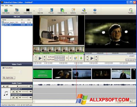 Ekraanipilt VideoPad Video Editor Windows XP