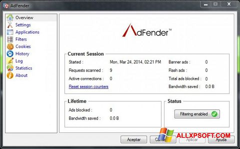 Ekraanipilt AdFender Windows XP