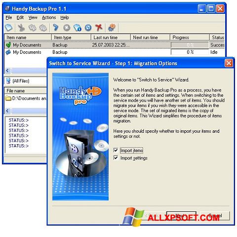 Ekraanipilt Handy Backup Windows XP