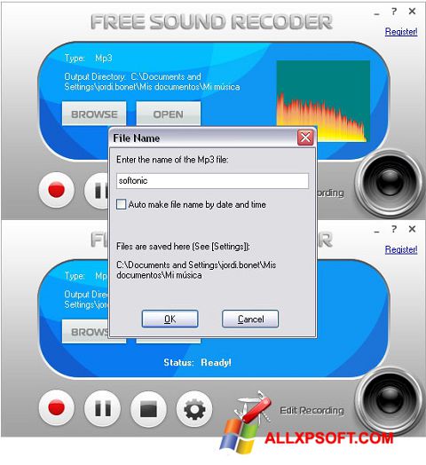 Ekraanipilt Free Sound Recorder Windows XP