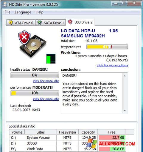 Ekraanipilt HDDlife Windows XP