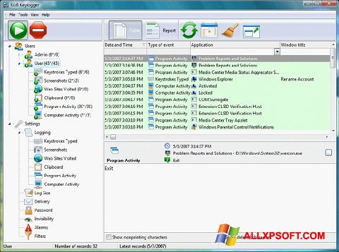 Ekraanipilt Keylogger Windows XP