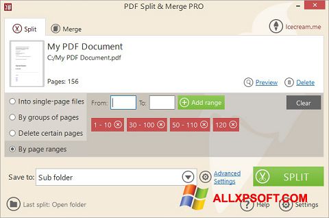 Ekraanipilt PDF Split and Merge Windows XP