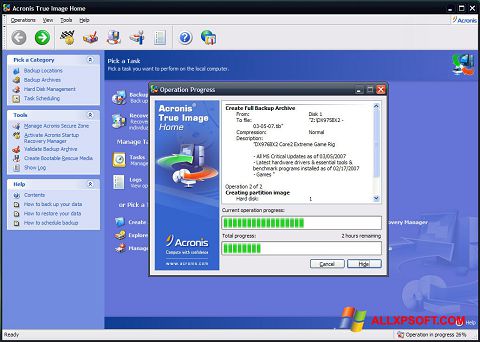 Ekraanipilt Acronis True Image Windows XP