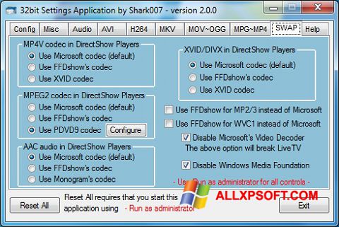 Ekraanipilt ADVANCED Codecs Windows XP
