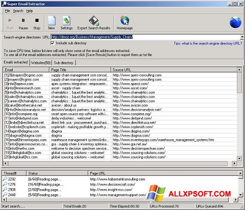 Ekraanipilt eMail Extractor Windows XP
