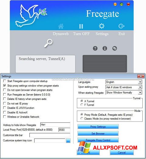 Ekraanipilt Freegate Windows XP