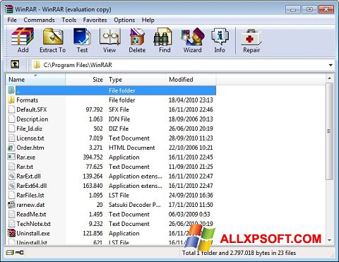 Ekraanipilt WinRAR Windows XP