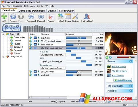 Ekraanipilt Download Accelerator Plus Windows XP