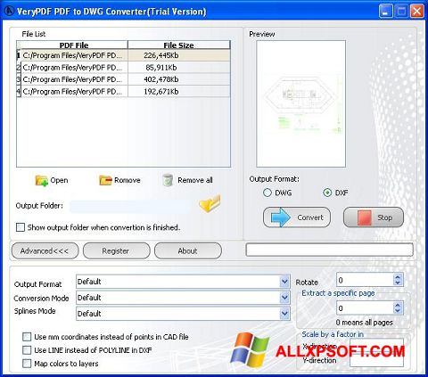 Ekraanipilt PDF to DWG Converter Windows XP