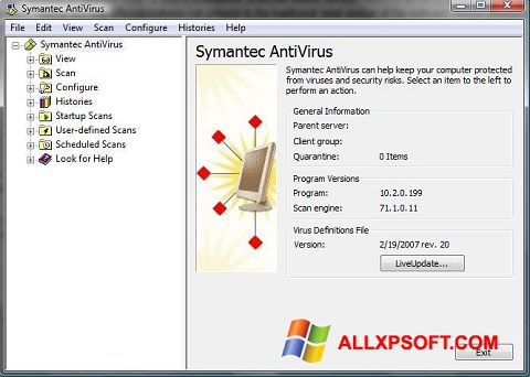 Ekraanipilt Symantec Antivirus Windows XP