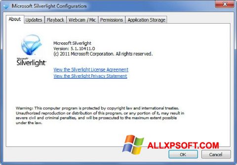 Ekraanipilt Microsoft Silverlight Windows XP