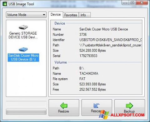 Ekraanipilt USB Image Tool Windows XP